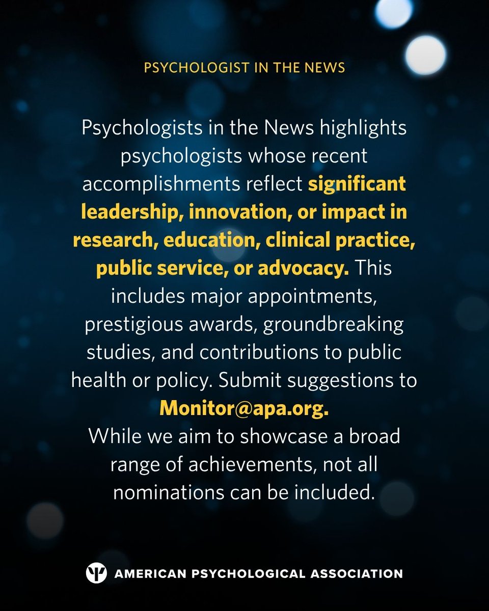 APA's tweet photo. Congratulations to Dr. Tabbye Chavous!

Read more about the recent accomplishments of esteemed psychologists from across the country: https://t.co/RgHQUonWCd https://t.co/ftyvBA6iZE