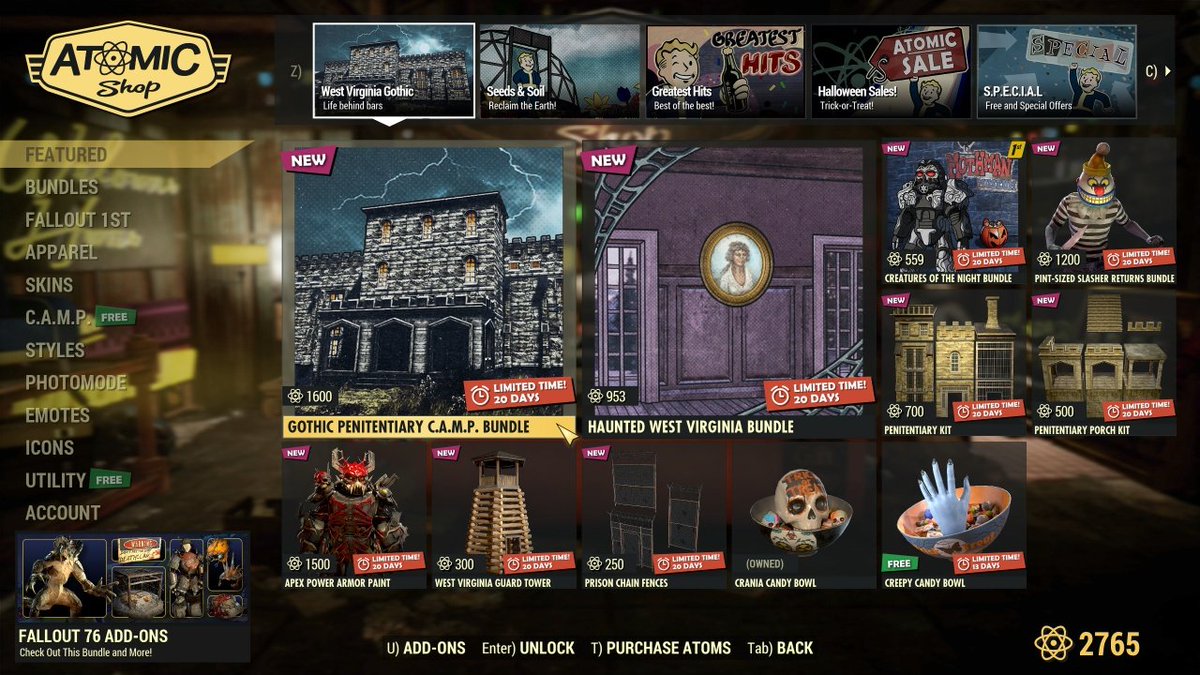 El_ranger_1's tweet photo. ⚛️ Tienda atómica del 20/10/2016 ⚛️

Regresa el Slasher pero en forma de bundle X átomos después de mucho que estuvo en paquete por dinero 🔥

#fallout76  #atomicshop #ElRanger #BethesdaLatam https://t.co/XaoxLToHt4