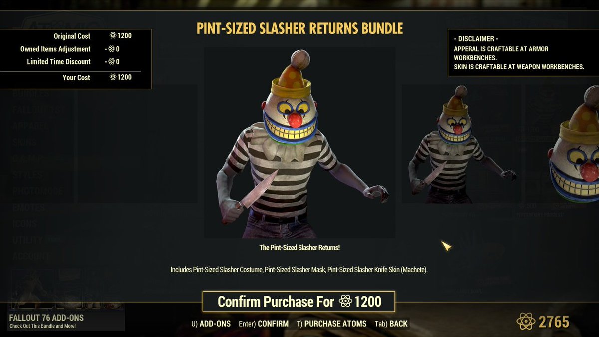 El_ranger_1's tweet photo. ⚛️ Tienda atómica del 20/10/2016 ⚛️

Regresa el Slasher pero en forma de bundle X átomos después de mucho que estuvo en paquete por dinero 🔥

#fallout76  #atomicshop #ElRanger #BethesdaLatam https://t.co/XaoxLToHt4