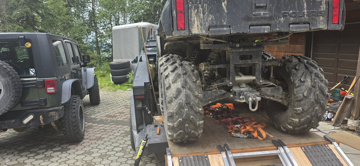 markhkinak's tweet photo. I also built a 10' deck for my 6 wheeler. That does give an occasional overweight warning.  With that 4 wheeler no issues at all. I built the deck to not put any load on the tailgate. I use the front and two mid tie downs to secure the deck and then tie down the wheeler.  I haven't tried driving with the 6 wheeler in nose forward, only backwards. It may work better that way.