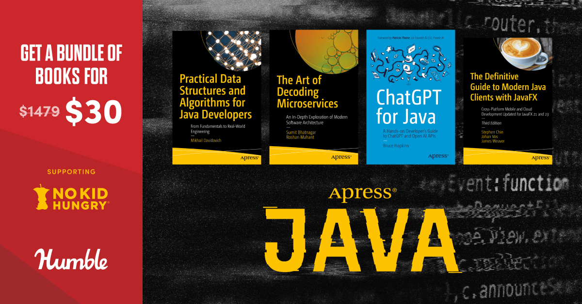 Apress's tweet photo. Build your Java bookshelf for less with the latest @humble and Apress bundle. Gain access to expert-led resources designed to help developers learn, grow, and stay current. Supports @nokidhungry #Java #Developers #LearnToCode #HumbleBundle

🔗 https://t.co/KUiMfTd53Y https://t.co/C6FZG1W2IW