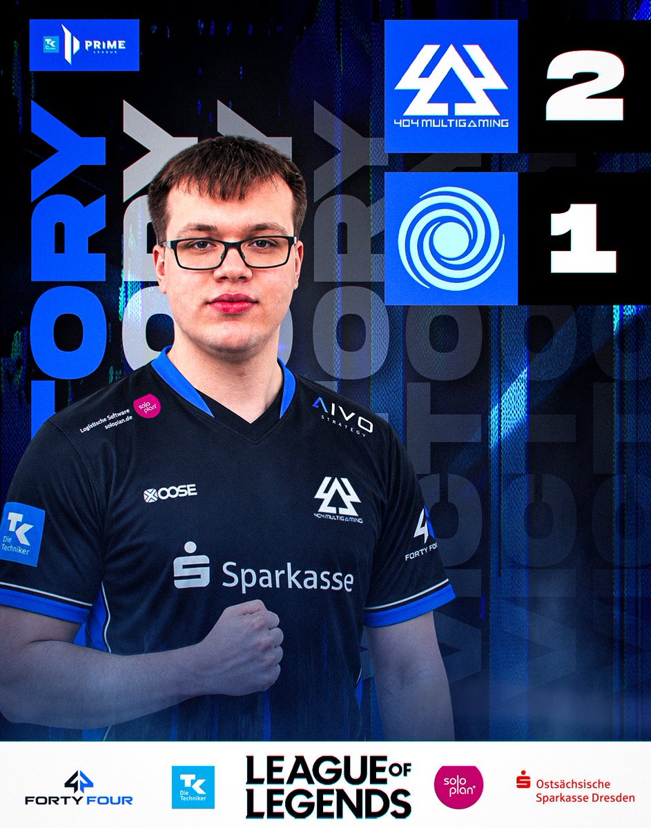 404_Multigaming's tweet photo. WICHTIG! 🥵 Ein hartes Stück Arbeit wird mit dem ersten Sieg der Saison belohnt - stark Jungs! 💪

#GGWP @mt1_esports 🤝

🔼@ArneWinter6
🔁@Raydiolol
▶️@SunatchiLoL
🔽@Petersen_lol
🛡️@Siegfried_lol

Zur Tabelle: https://t.co/RIuPbofjFP

Am Sonntag geht's 19:30 weiter gegen den @VfB_eSports - schaltet ein!
#404MG #LIMITSNOTFOUND #PrimeLeague #Dresden