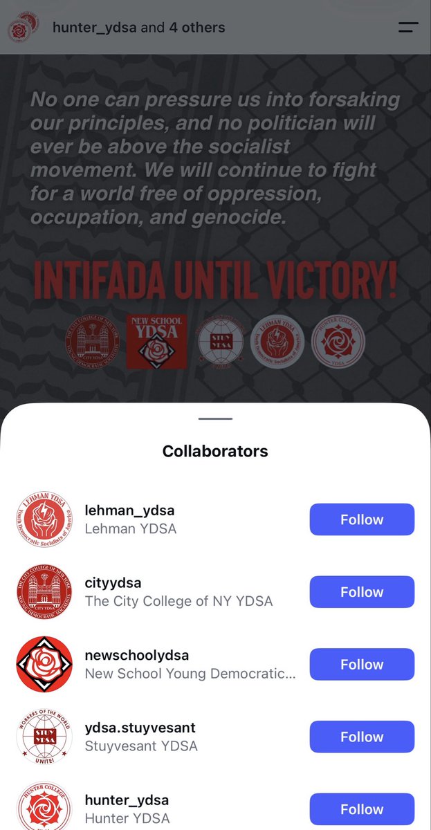 moshespern's tweet photo. 🚨 Stuyvesant High School’s YDSA club co-signed “INTIFADA UNTIL VICTORY!”

They called themselves an “unapologetically anti-Zionist” movement and said their loyalty is to Palestine, not any elected official.

This is a public NYC high school. That slogan refers to campaigns of suicide bombings and stabbings that targeted Jewish civilians. When a school club posts it, Jewish students become the target. 

The antisemitic DSA should not be anywhere near our public schools. This violates DOE policy and should’ve been removed when it was reported by United Jewish Teachers this morning.