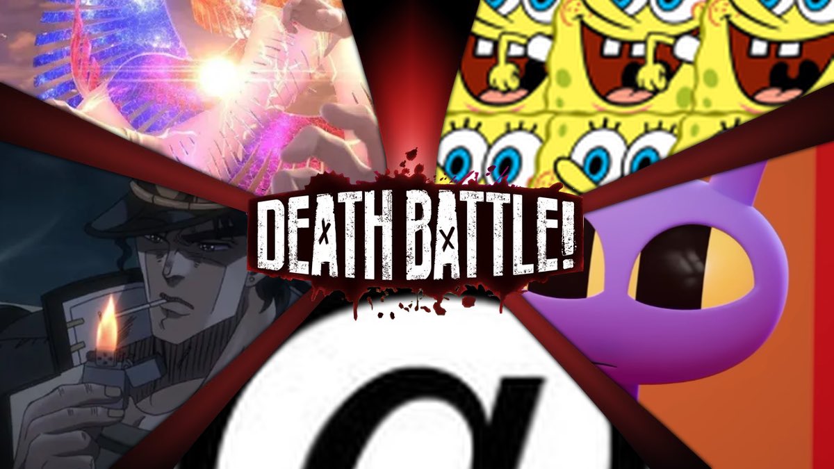 DeathBattleBot's tweet photo. DEATH BATTLE! Galeem AND 30 Billion Spongebobs VS Jotaro AND Your 3rd @ AND Jax https://t.co/qxgpSLmNsK