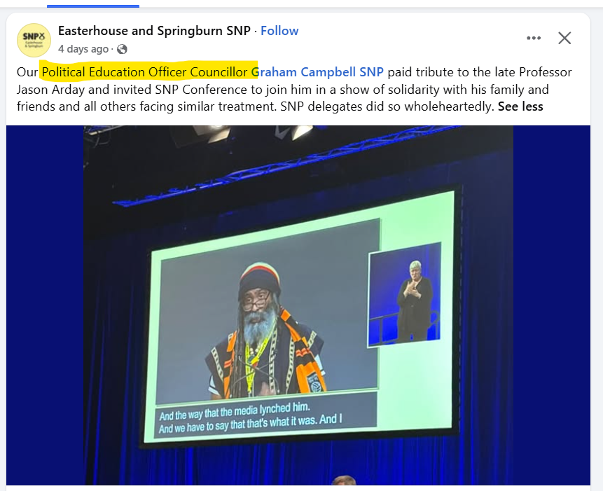 AgentP22's tweet photo. "Political Education Officer Councillor"?

The Soviet Union collapsed in 1991. Apparently its job titles are still finding work in the SNP. https://t.co/Tat5y5H6gT