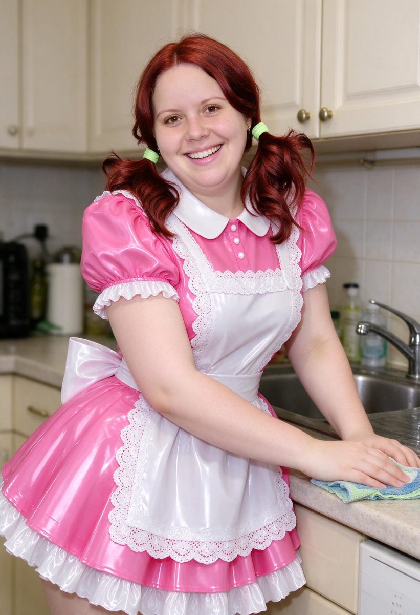 Lizzy1262629's tweet photo. Me in the kitchen. Pink and white PVC maid dress with lace and bow, red pigtails, hand on the counter, sink and cabinets behind me.
#PinkPVC #WhitePVC #MaidDress #LaceTrim #Bow #RedPigtails #Kitchen #FetishFashion #NSFW #Smiling #Standing #CounterPose https://t.co/WIzAL90Dqw