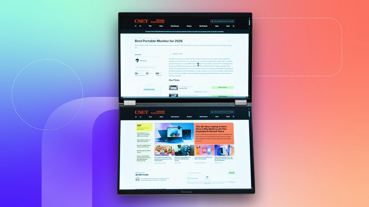 CNET's tweet photo. They might not be the best looking, but the VG1457's dual displays provide a lot of extra screen space in a convenient and portable package. https://t.co/JFc5KH4w6v https://t.co/YmiJ6TRkcA