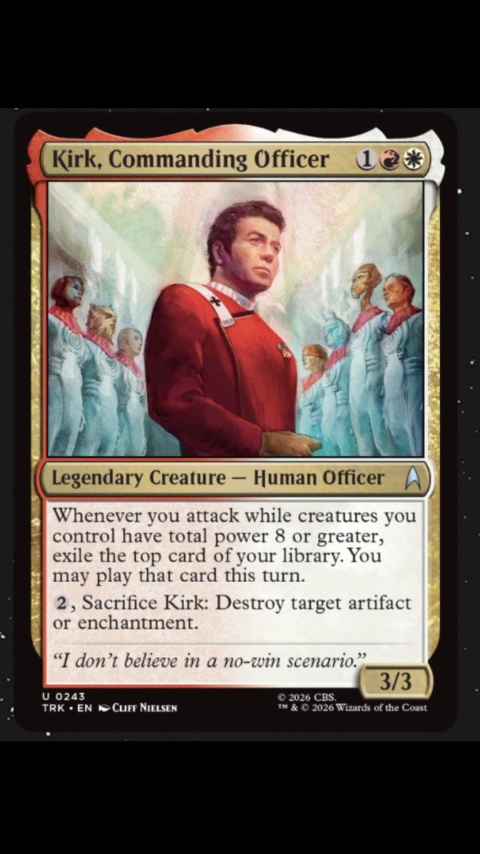 junestorm_'s tweet photo. we’ve finally done it. 

sacrifice Kirk is a legal game action in magic the gathering. https://t.co/7rdwIxocIS