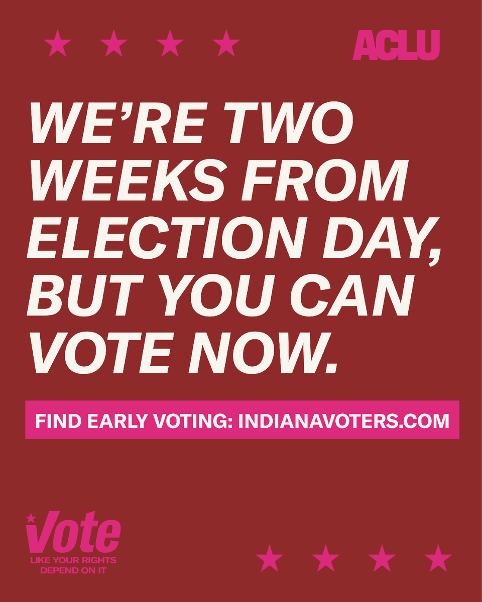 ACLUIndiana's tweet photo. Early voting is underway across Indiana, so you don't have to wait until November 3 to cast your ballot.

✅ Find your early voting location and hours
✅ Check who's on your ballot
✅ Make sure you have an acceptable photo ID

https://t.co/5Vg77dlIkw to find your voting info https://t.co/DVEA3iW6Ir