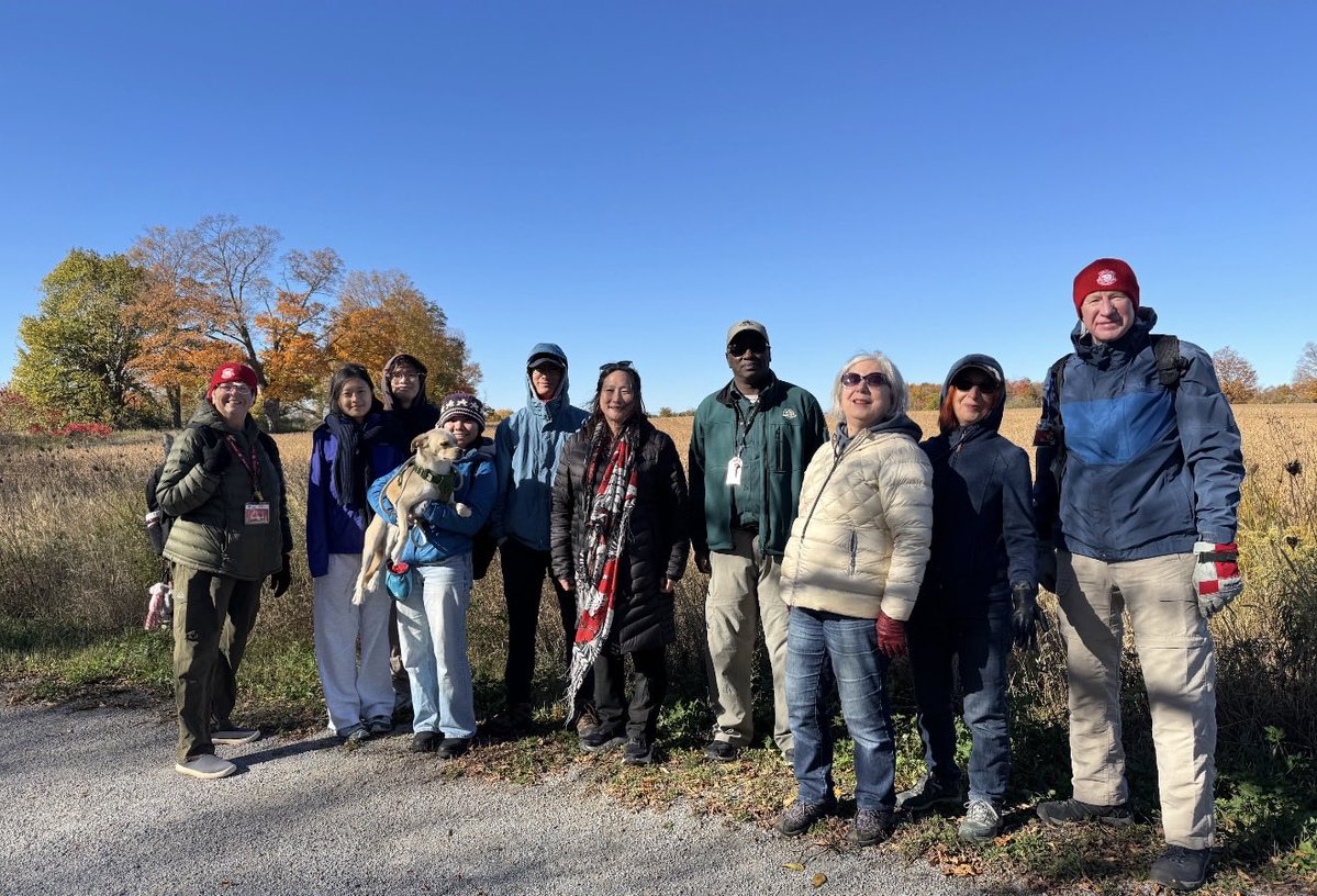 JeanYip3's tweet photo. 🌳🍂 A little chill, a lot to discover!

Despite the sudden drop in temperature, we hit the trail at Rouge National Urban Park and felt the sun on our backs! ☀️ The Black Walnut Trail lived up to its name lined with bright walnuts trees lining the trail. I was happy to have my constituents and two of my sons and family join me, and 🐶 Crosby along for the walk as a bonus!

📸 I even managed to capture a photo of the CN Tower and downtown Toronto skyline from so far northeast of Morningside and north of Elgin Mills!

A big thank you to @ParksCanada, Mikailou, and volunteer guides Peter and Marilyn for sharing their knowledge of the park. 🌲 I especially enjoyed learning about trees and their many benefits, including carbon sequestration!

#ScarboroughAgincourt