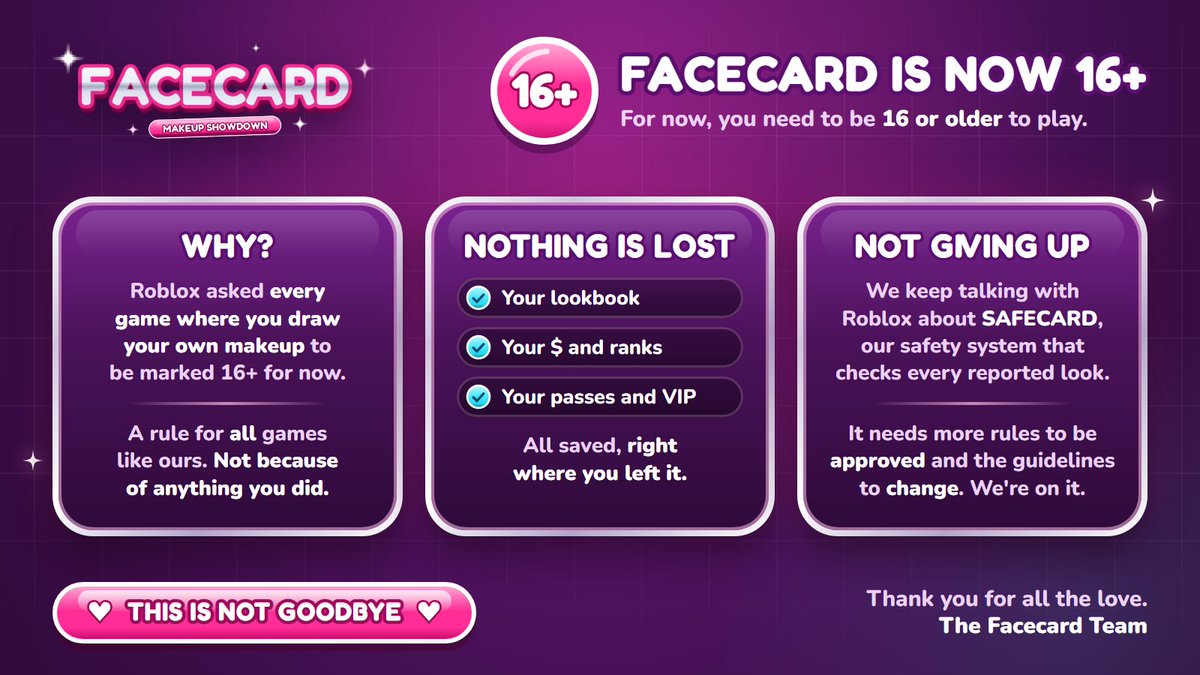 FacecardMS's tweet photo. Important Information on Facecard: Makeup Showdown 🎀❤️

#Facecard #MakeupShowdown #RobloxDev https://t.co/jwHFikM8Mz