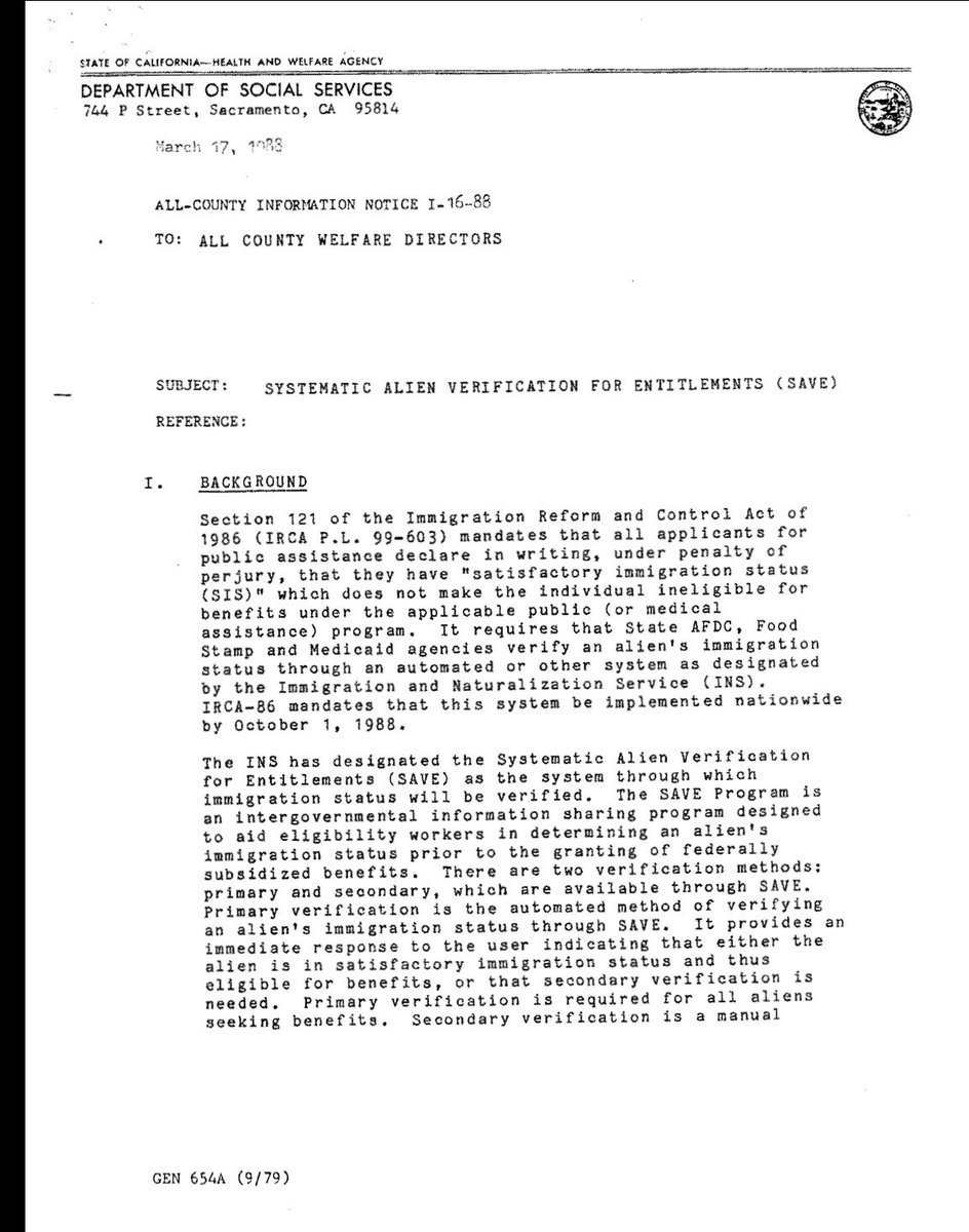 BillMelugin_'s tweet photo. California could participate in the Systematic Alien Verification for Entitlements (SAVE) program, which has been around since 1986, if they wanted to verify citizenship, but the sanctuary state actively chooses not to. It’s been used verify citizenship for benefits since the 80s, and California used to participate.