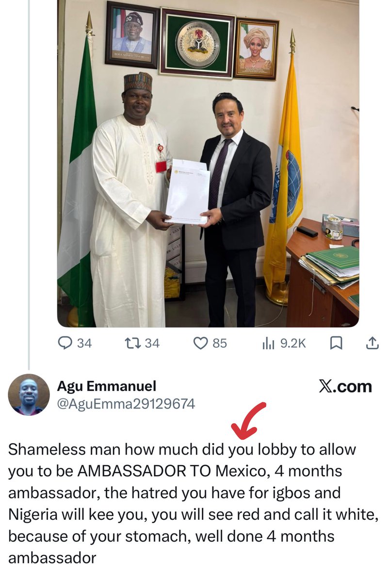 renoomokri's tweet photo. Dear Agu,

Thank you for your feedback. I regret that you feel this way. I have no hatred in my heart for anyone or any group. Rather, I hold a charitable mindset toward all, regardless of region, religion, or communion. 

Agu, you may recall the Onitsha Market Fire of 2019. Could you please Google how much I donated to the victims of the incident? These were persons of Igbo origin. By the way, I have never done the same to persons who are of the same ethnicity as myself, even though there have been fires in markets in Warri. 

And you are right. I do not have shame. Shame is not a good thing. God did not create humans to be ashamed. Shame comes when you have low self-esteem and put other people's opinions above your own sense of self-worth. 

I am the grandson of an Olu of Warri, and my pedigree is a source of inspiration and personal satisfaction. Whether I am an Ambassador for a day or four months, as you claim, no elective or appointive title is as important as that to me. 

I believe in one indivisible Nigeria with equal rights for all citizens. By the grace of God, I will represent all Nigerians in the United Mexican States without fear or favour. 

Thanks again, and may God bless you. 

Bemigho Reno Omokri