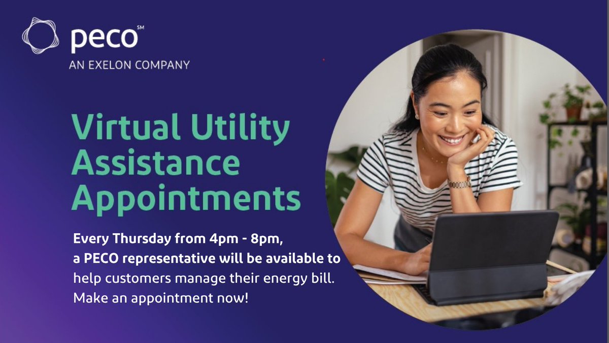 PECOconnect's tweet photo. We understand times can be hard. If you're having difficulties paying your energy bill make an appointment to speak with a PECO representative. TOMORROW, our reps will help you sign up for an energy assistance program. 

Book an appointment: https://t.co/3AjKQI3BhE https://t.co/ST7IgiyA8u