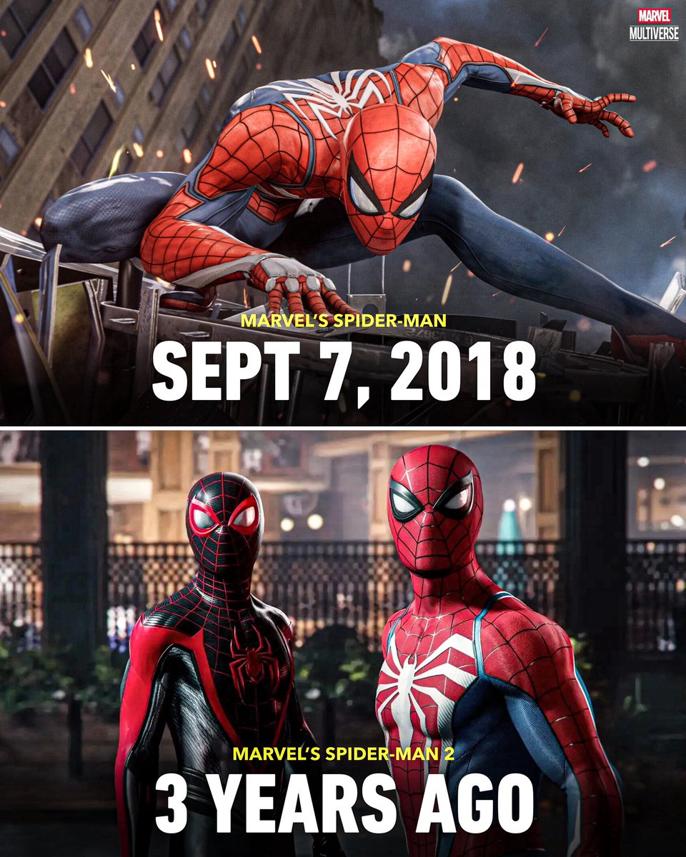 MarvelMultive's tweet photo. Insomniac’s ‘SPIDER-MAN 2’ was released 3 years ago today. https://t.co/fN8MazeDe0