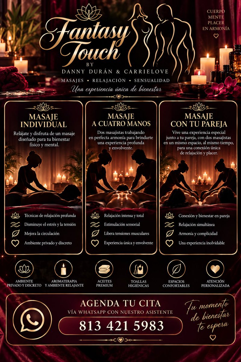 carrielovecplay's tweet photo. 🍷✨ ¡ÚLTIMOS LUGARES EN MTY! 💆🏻‍♀️ Fantasy Touch by Carrielove + Danny Durán 💋
Una experiencia de masajes, relajación y conexión en pareja. 🖤
📅 Reserva antes del domingo 25 de octubre.
🚨 El lunes 26 regreso a Mexicali.
📲 WhatsApp: 81 3421 5983
¡Cupo limitado! #monterrey https://t.co/UteaK7oFI9