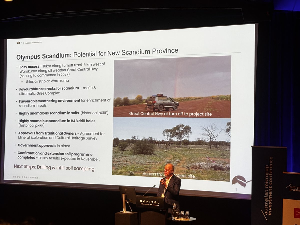 HawkResources's tweet photo. MD Scott Caithness presented at the 15th Annual @AusMicrocap Investment Conference, discussing the exciting progress at the Olympus scandium and Cactus copper-gold projects. 

Results for both projects are due in the short term. 

Presentation: https://t.co/ZvUxZYQHyS https://t.co/as9KXBVsrQ