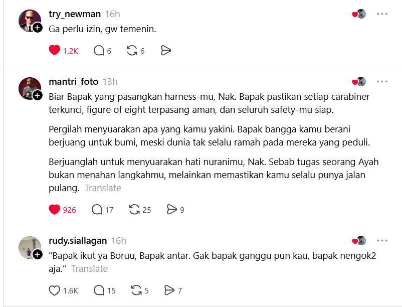 ofBleuMoon's tweet photo. pagi-pagi baca komen dari aplikasi sebelah soal "gimana pak kalo anak perempuannya tetiba ijin bentangin spanduk protes? di tengah kota? yg konsekuensinya dibawa ke polda? diijinin ga pak?"

reading the parents’ comments made me emotional in the warmest way. 🥹♥️

gue jadi mikir, someday gue juga mau jadi orang tua yang bisa bikin anak gue merasa aman buat bersuara, berani memperjuangkan apa yang dia percaya, dan tau kalau rumah akan selalu jadi tempat dia pulang. i hope i can be that kind of parent someday.