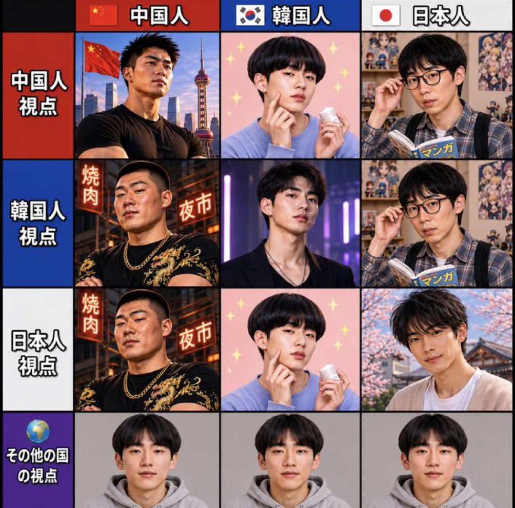 N3umu's tweet photo. 中国、韓国、日本がお互いをどう見てるかw https://t.co/P5ZFUg2Hao