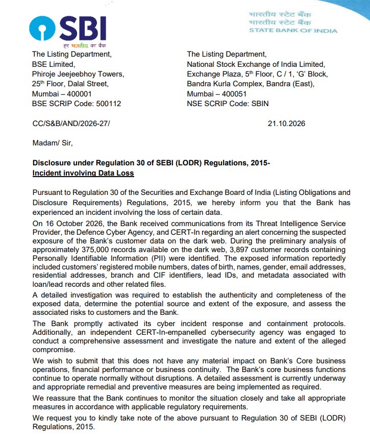 aseemmanchanda's tweet photo. Break:  SBI confirms data Leak of its customers. #SBI Data Leak. https://t.co/rgx15L7kv6