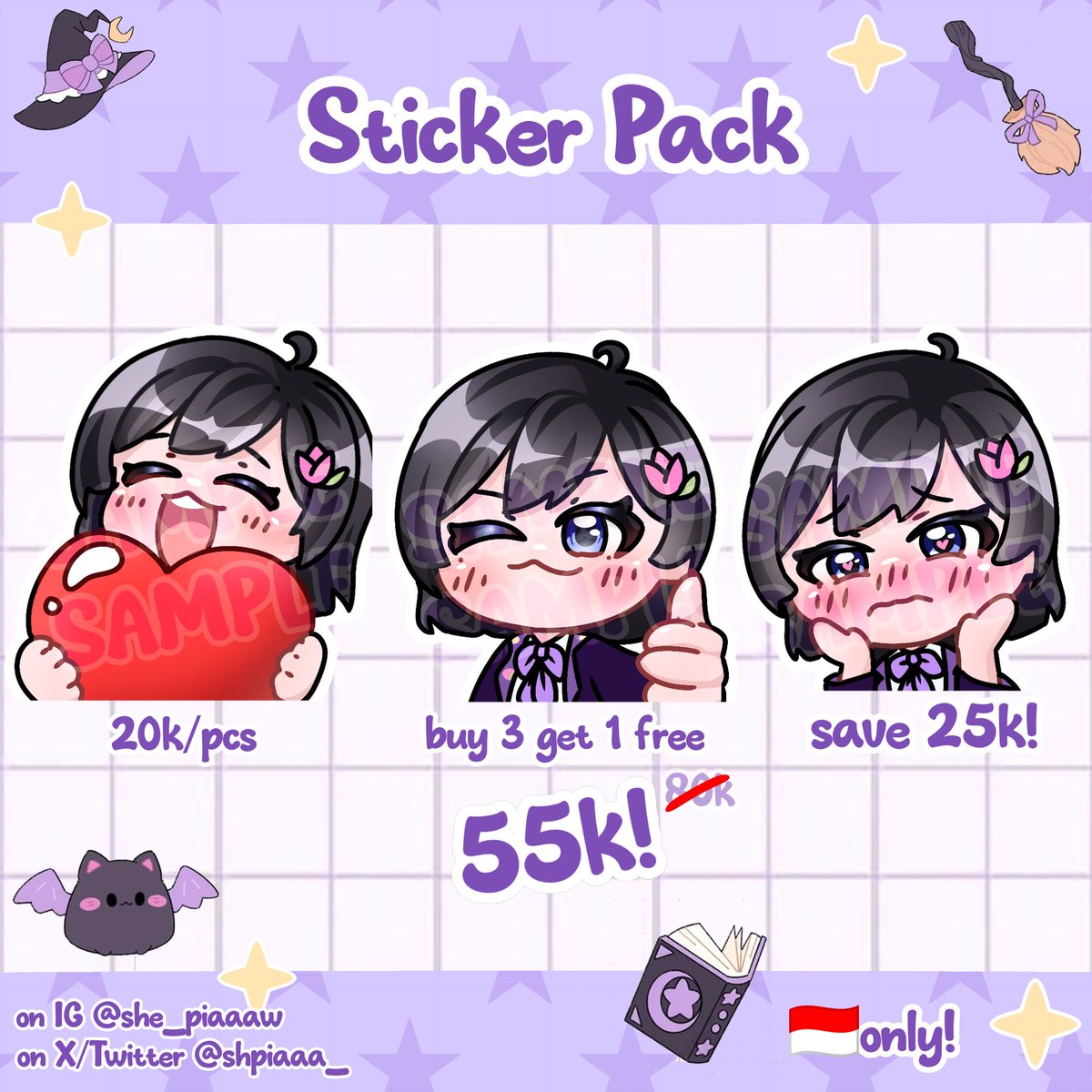 shpiaaa_'s tweet photo. Art Comms Open! 🪄💜

RT &amp; ❤️ are super appreciated!!

✦ anime 30k - 65k
✦ chibi 20k - 50k
✦ sticker pack 55k (3+1 free!)

- free simple BG
- WNI only 
- 3-7 days process
- payment DANA only

DM to order!
TOS &amp; sample below ⬇️

#commopen #artidn #commissionsopen https://t.co/uNtkH08Xh0