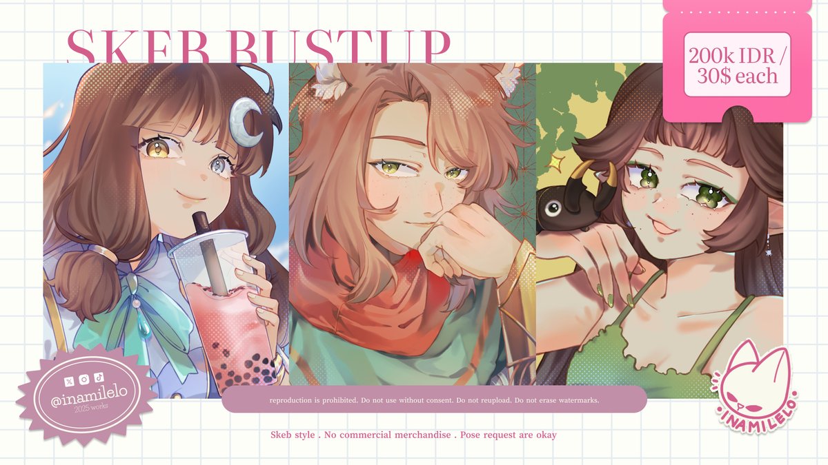 inamilelo's tweet photo. [ 🩷 and 🔁 appreciated! ]

COMMISSION IS OPEN!

Visit links on my bio to grab your commission from VGen and CommGG! DM me to book your commission.

Limited Slot! Non-SKEB Comm available! Link below!

#CommissionOpen #VGenComm #ArtistonTwitter #SkebCommission #CommissionGG #Drawmarket #CommsGG