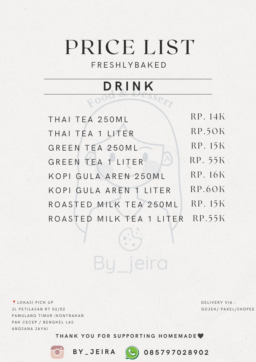 inipudusun's tweet photo. Yuk mampir cobain minuman buatan aku,, bisa pesan satuan atau bulk order untuk acara🥰😍

Varian rasa : 
-Thai Tea
-Green Tea
-Roasted Milk Tea
-Kopi Susu Gula Aren

📍Pamulang, Tangerang Selatan 
Pemesanan bisa via wa ke 085797028902
Via GOSEND / PAXEL / SHOPEE https://t.co/r94d6uGlWp