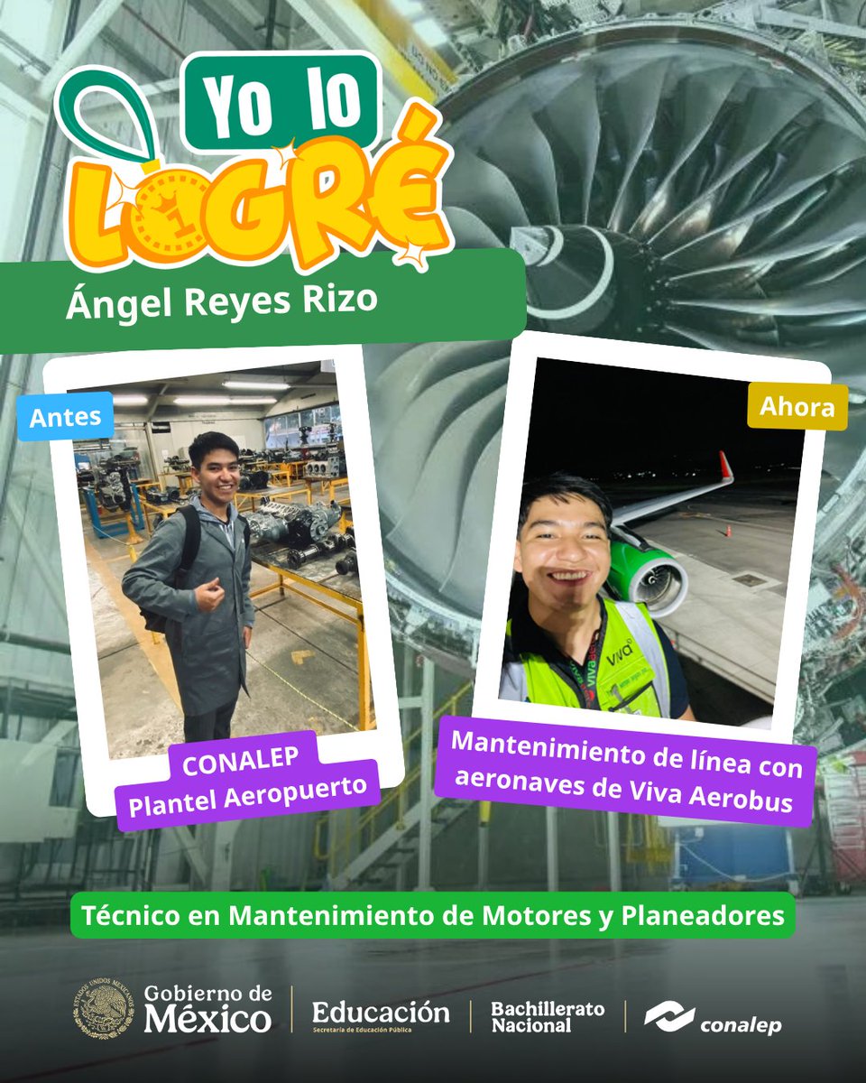 CONALEP_Mex's tweet photo. Nuestros egresados destacan a nivel nacional e internacional, demostrando su talento y compromiso en todas las áreas profesionales.

Conoce a Ángel Reyes, quien hoy forma parte de @VivaAerobus.

Egresado de la carrera Profesional Técnico en Mantenimiento de Motores y Planeadores. https://t.co/ZE45Wdt9bw