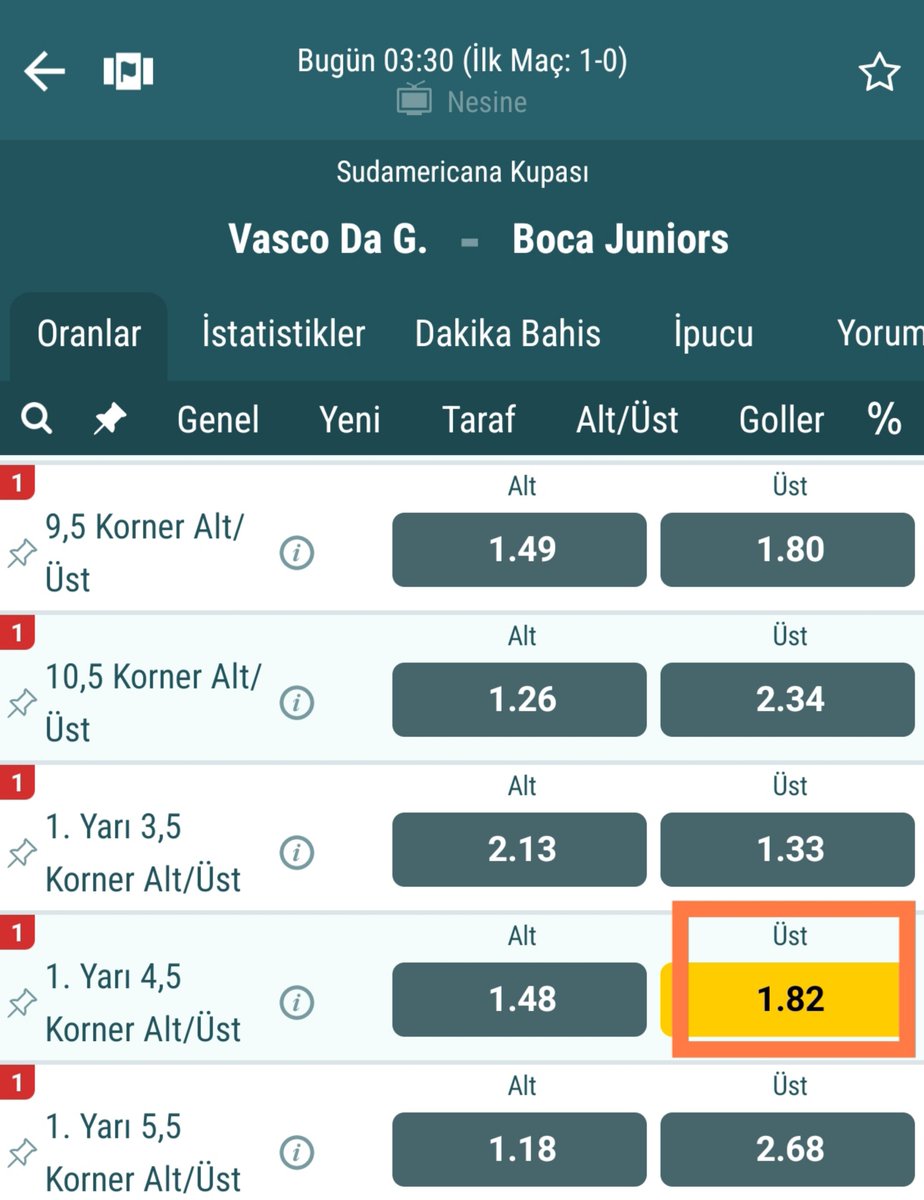 botanarenaresmi's tweet photo. Malta kökenli bir sitede bu maçın İlk Yarı 4,5 Üst korner oranı an itibariyle kapanmış durumda, şu an Türkiye'de açık. İyi değerlendirin. https://t.co/rL7SyYBFjU