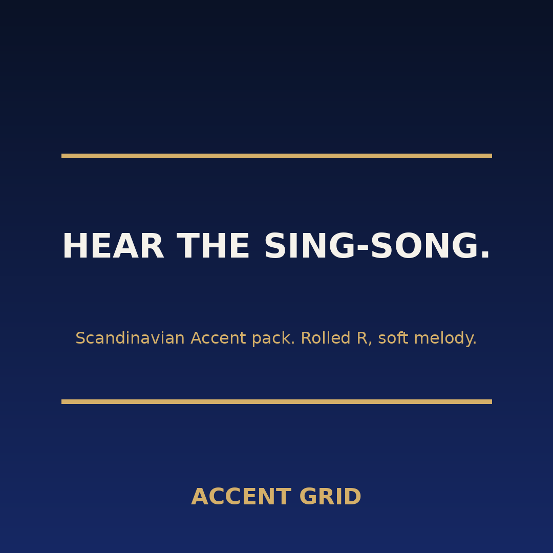 accentgrid's tweet photo. A Scandinavian accent is not a cartoon. The Scandinavian Accent pack trains the sing-song rise and fall through real native recordings. Get the melody right and the role follows. #Acting https://t.co/SqfYaWGl1w
