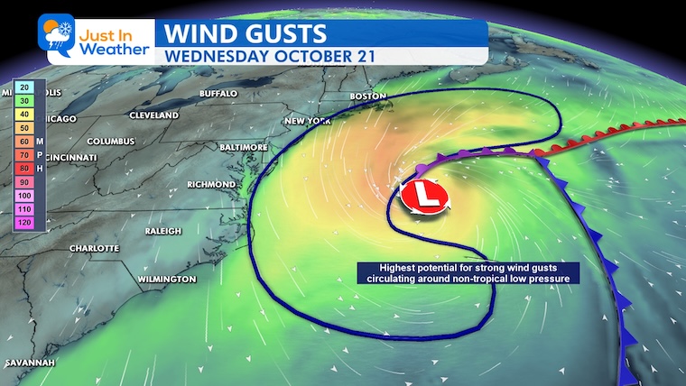 JustinWeather's tweet photo. 🌊 COASTAL STORM STILL DEVELOPING: 
Windy Wednesday And Flood Alerts For Maryland And Delaware Beaches
👉 Even it it is a nothing-burger inland.

☀️Today, Baltimore enjoyed another mild October day, reaching 72°F, with a peak wind gust of 27 mph. Farther east, Ocean City already experienced wind gusts approaching 40 mph!

💨 A storm developing off the East Coast will bring increasing winds and coastal flooding concerns Wednesday, especially along the beaches of Maryland and Delaware.

🌡️Wednesday will be cooler with a noticeable breeze inland, but the strongest winds will remain closer to the coast.

🌀 WHAT’S HAPPENING OFFSHORE?

An area of low pressure is developing over the Atlantic, east of the Mid-Atlantic coastline.

The National Hurricane Center has identified this area with a 40% chance of tropical development over the next 2 to 7 days.

However, the storm affecting our region Wednesday is expected to be NON-TROPICAL, with a broad circulation capable of producing strong winds and rough surf.

💨 WEDNESDAY WIND OUTLOOK

📍 Baltimore and Central Maryland: Cooler and breezy, but the strongest winds should stay well to our east.

📍 Eastern Shore: Increasing winds, especially closer to the Atlantic beaches.

📍 Ocean City and Delaware Beaches: Gusty winds, rough surf, and elevated water levels will be the primary concerns.

🌊 COASTAL FLOOD ALERTS

Coastal Flood Advisories are posted for portions of the Maryland Eastern Shore and Delaware, with additional coastal areas of southern New Jersey also highlighted.

Persistent onshore winds will push Atlantic water toward the coast, increasing the potential for tidal flooding in vulnerable low-lying areas.

⚠️ The greatest concerns include:
▪️ Minor coastal flooding around high tide.
▪️ Water covering some low-lying roads.
▪️ Rough surf and dangerous conditions near the beaches.

🌡️ WHAT ABOUT THE REST OF MARYLAND?

For Baltimore and areas west of the Chesapeake Bay, this is primarily a change in our weather pattern rather than a major storm threat.

Expect cooler temperatures and a breeze Wednesday, with stronger winds farther east.

BOTTOM LINE: The center of this storm stays offshore, but its wind field will be large enough to affect our coastline. The greatest impacts will be along the Atlantic beaches of Maryland and Delaware, where coastal flooding and rough surf will be the main concerns.

Otherwise, we look dry and to another warm up next week...
So back to the drought talk with that new report on Thursday.

Faith in the Flakes, right?
