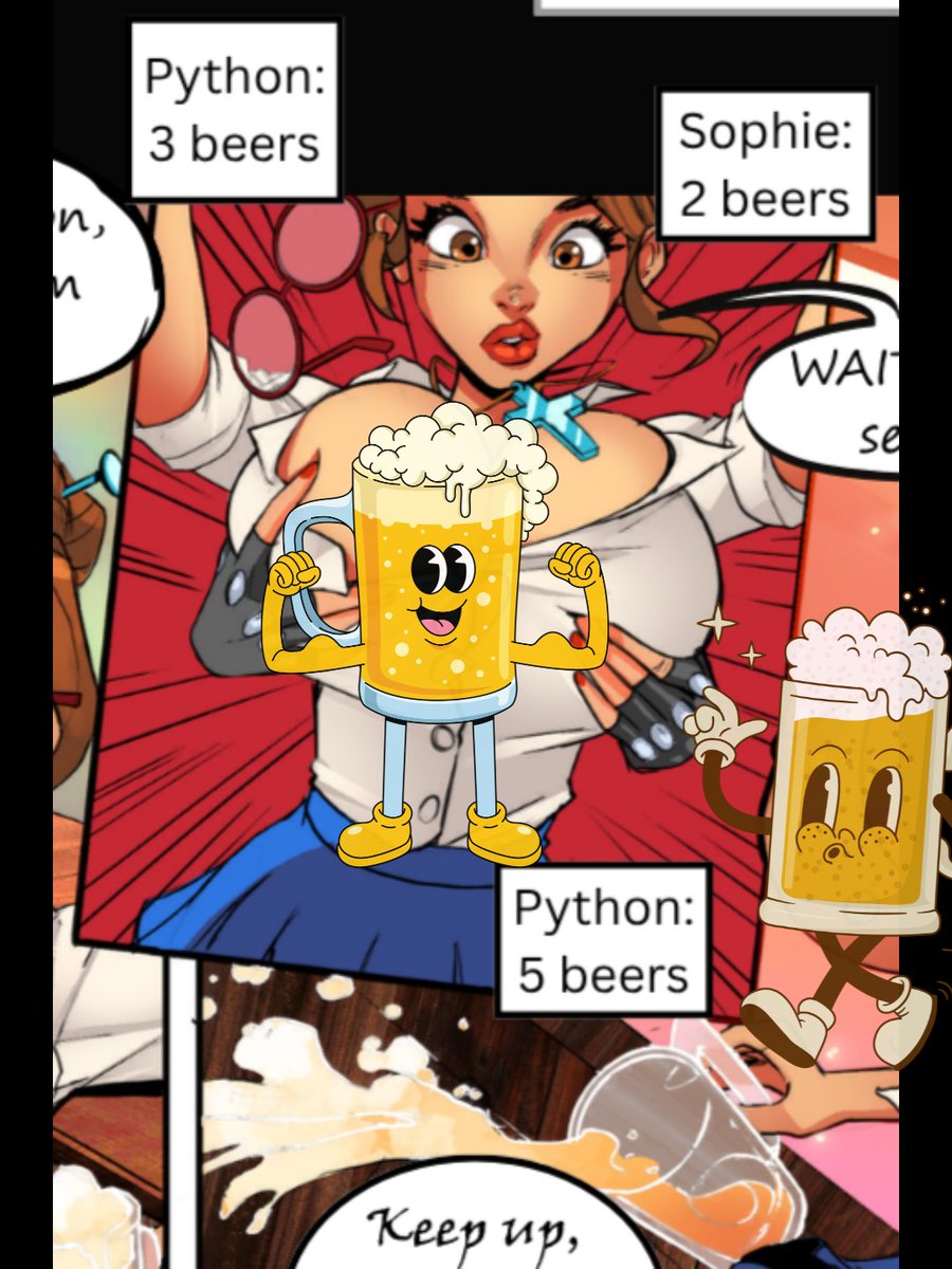 relicgameprojec's tweet photo. X followers get a little extra content for this preview of Sophie and Python's latest verses: Drinking contest. Yeah, clothes are on the line, but there's a surprise at Sophie's stakes! Check it out on Patreon!
#SophieAndPython #BarNightComic #LibrarianLoosensUp #IndieAnthology https://t.co/dMELJKF3Jb