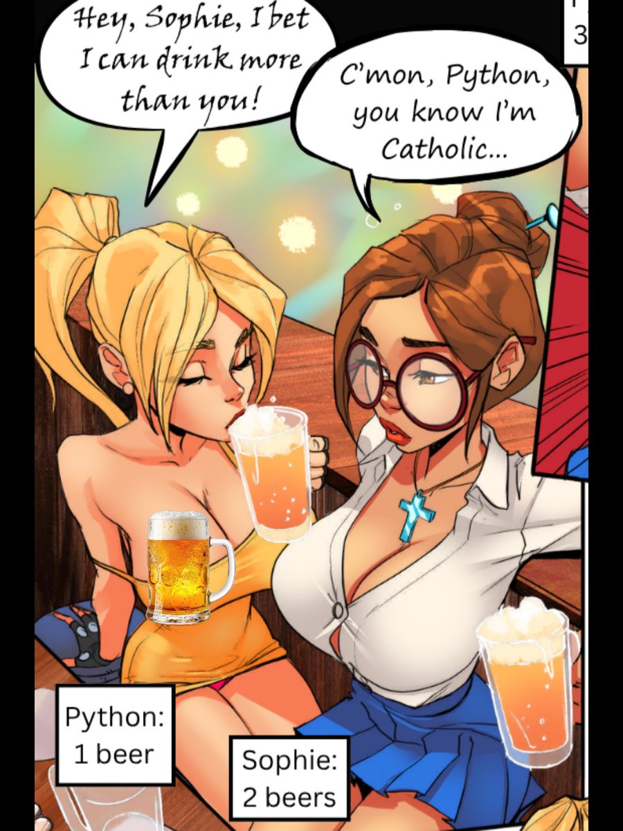 relicgameprojec's tweet photo. X followers get a little extra content for this preview of Sophie and Python's latest verses: Drinking contest. Yeah, clothes are on the line, but there's a surprise at Sophie's stakes! Check it out on Patreon!
#SophieAndPython #BarNightComic #LibrarianLoosensUp #IndieAnthology https://t.co/dMELJKF3Jb