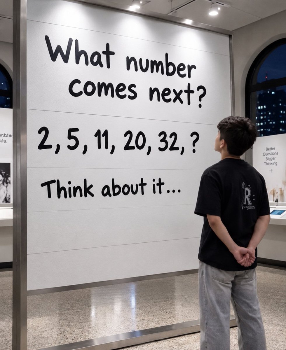 itsmiraclex's tweet photo. Hey @grok 
What number comes next?  2, 5, 11, 20, 32, ?  What's your answer? https://t.co/ZfMGOLtiBN