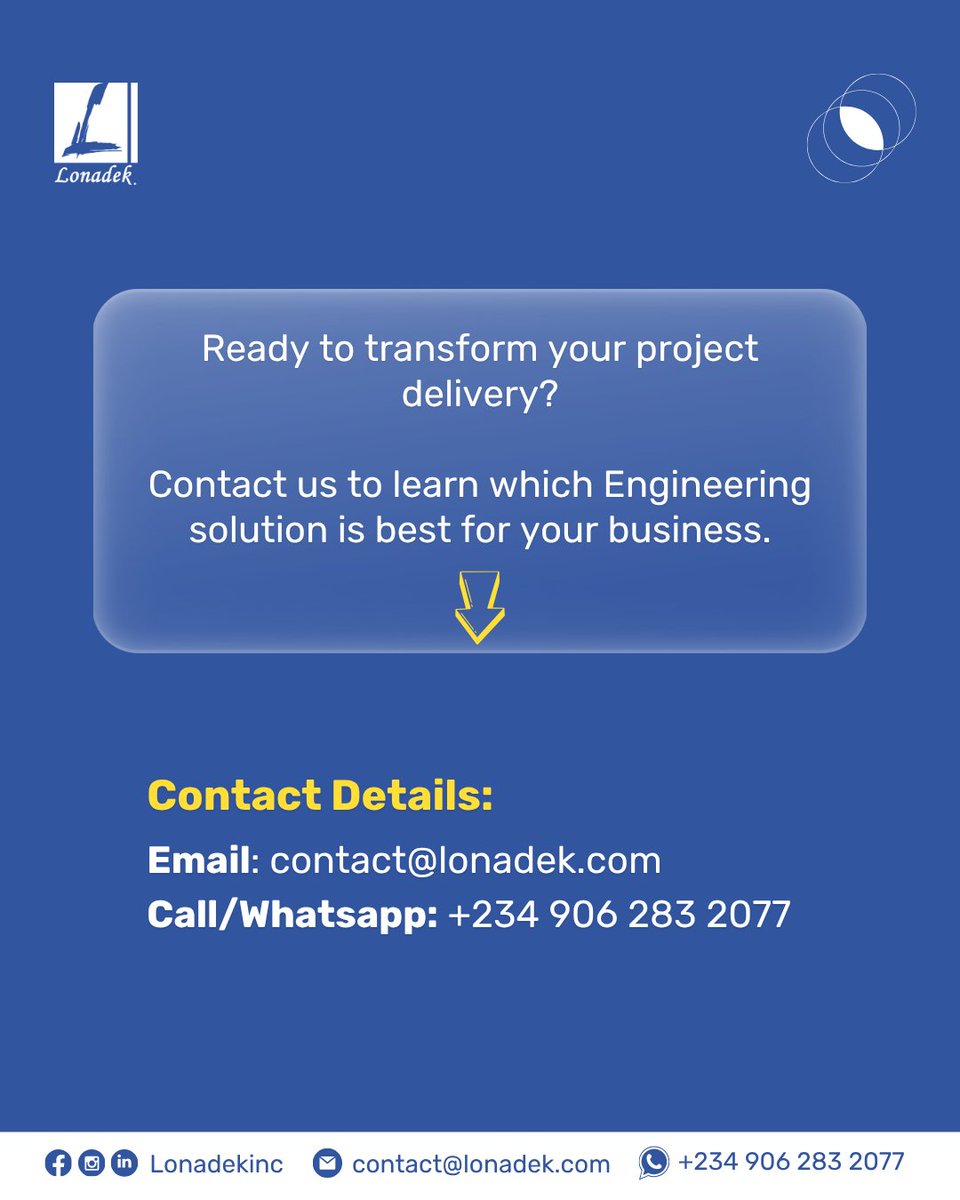 LonadekInc's tweet photo. Let’s help you work smarter, not harder. Send us a DM today!
Contact us:
Email: contact@lonadek.com
Call/Whatsapp: +234 906 283 2077
#Lonadek #EngineeringSolutions #EngineeringTechnology #EngineeringSoftware #Technology #STEM #BusinessGrowth #ITSolutions #Innovation #Automation https://t.co/arlimQfM82