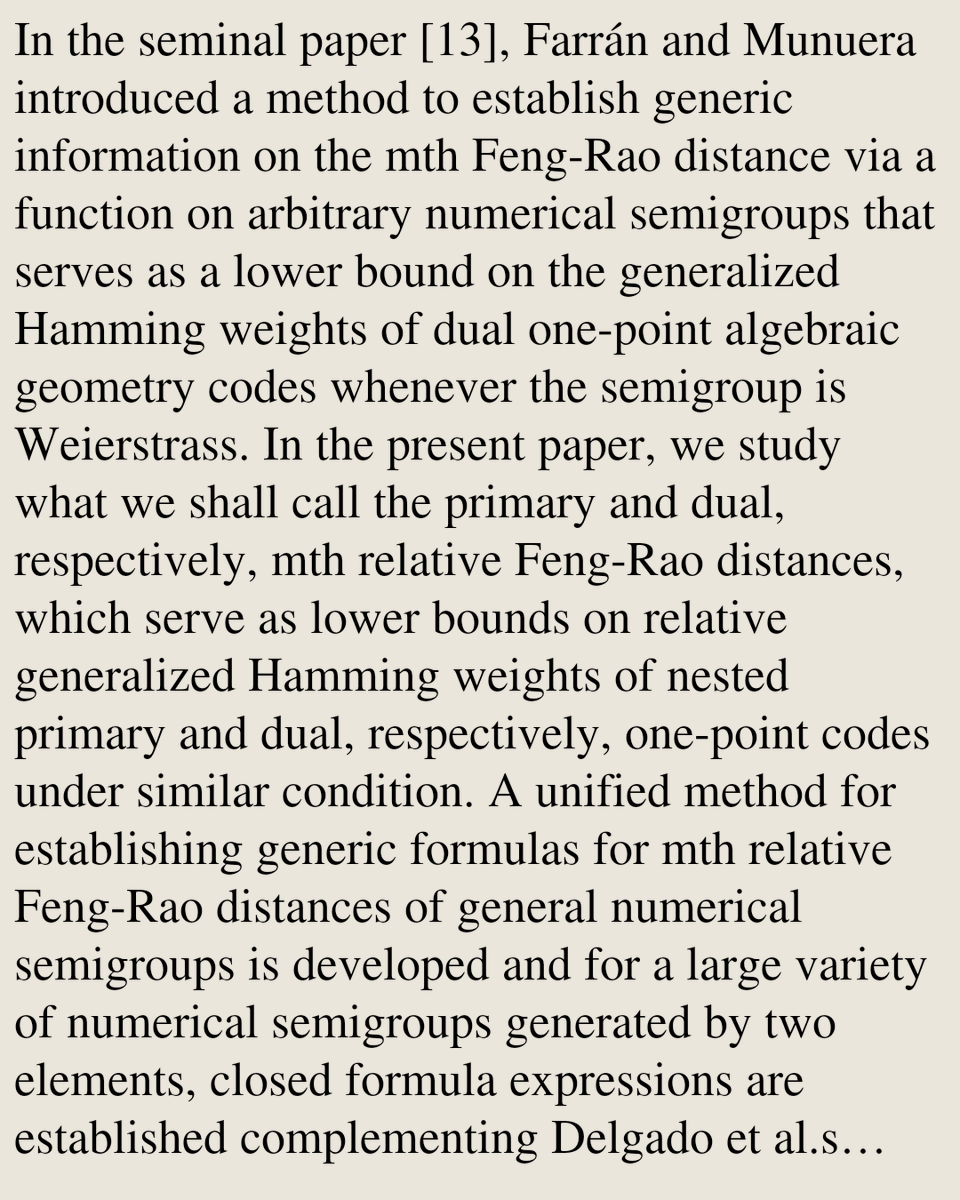 Encoding's tweet photo. A study of the mth relative Feng-Rao distances with a special emphasis on C_ab curves

Eduardo Camps-Moreno, Olav Geil, Hiram H. López, Gretchen L. Matthews, Rodrigo San-José
https://t.co/ZLWFrxTDVw [𝚌𝚜.𝙸𝚃 𝚖𝚊𝚝𝚑.𝙰𝙶] https://t.co/vgn5SNREmk