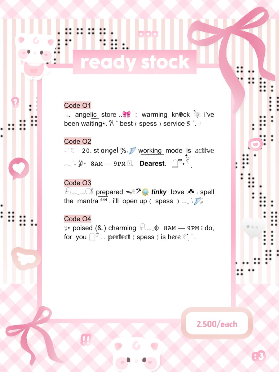 teenuity's tweet photo. ⋆ ִֶָ.𓂃  Boleh Bantu Repost 🔃❓️ Terima Kasih ♡ ̆̈
 𓂋 🧩 Aku membawakan Wording Bio dengan tema ᥲᥒgᥱᥣιᥴ 𓉸ྀི  (&amp;.)  𝗷𝗼𝘄𝗼  ..𓂃🍏🚗. Juga tersedia 𝗯𝘂𝗻𝗱𝗹𝗲 Bio + Loc dgn harga tertera 🧾₊ ⊹  Bisa di take sekarang juga★ ̟!! melalui tele / DM ⌯⌲.
#zonauang https://t.co/DNWbW4uExc
