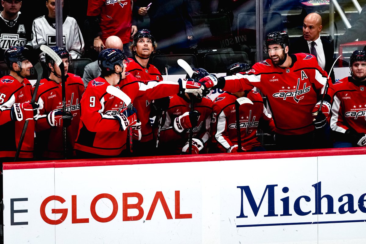 Capitals's tweet photo. cute moment, but we can't get over blonde stromer https://t.co/Hz0oAP7w8T