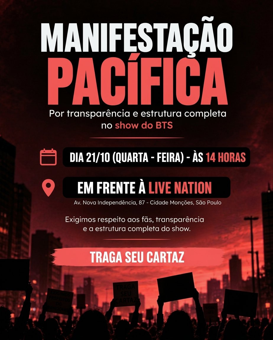 abcdeiamanda's tweet photo. para todas as armys que são de SP e estão revoltadas com a Live Nation a respeito sobre a exclusão de 8 telas (sem aviso prévio) e que fere a lei do consumidor, vai rolar uma manifestação em frente a LN AMANHÃ!
quem estiver interessada em ir e participar do grupo enviarei o link! https://t.co/KCWSHq6zHB