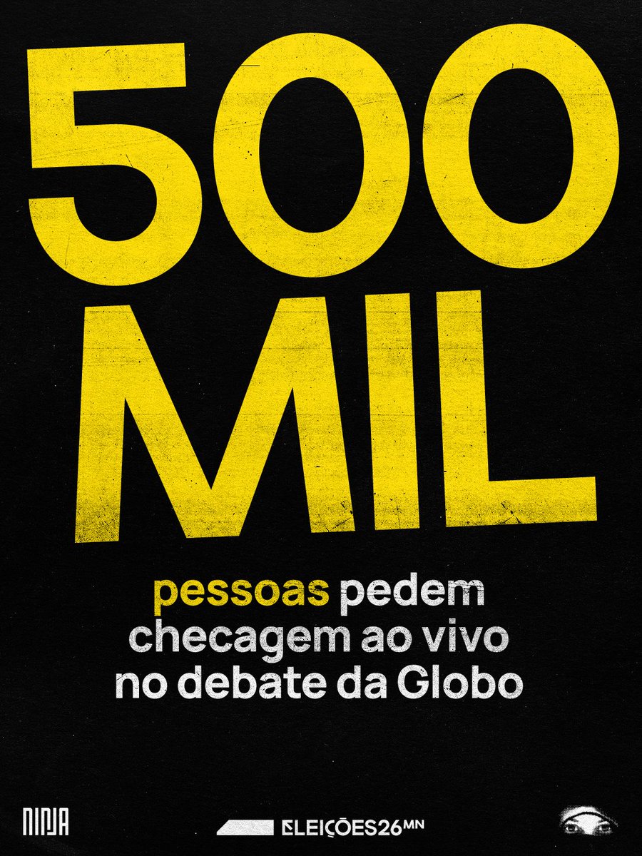 MidiaNINJA's tweet photo. Já são 500 mil pessoas apoiando o abaixo-assinado que cobra a TV Globo para implementar checagem de fatos em tempo real  durante o último debate presidencial do segundo turno. 

Assine você também: https://t.co/CLTxlsrmlF https://t.co/nZpRiKQx0D