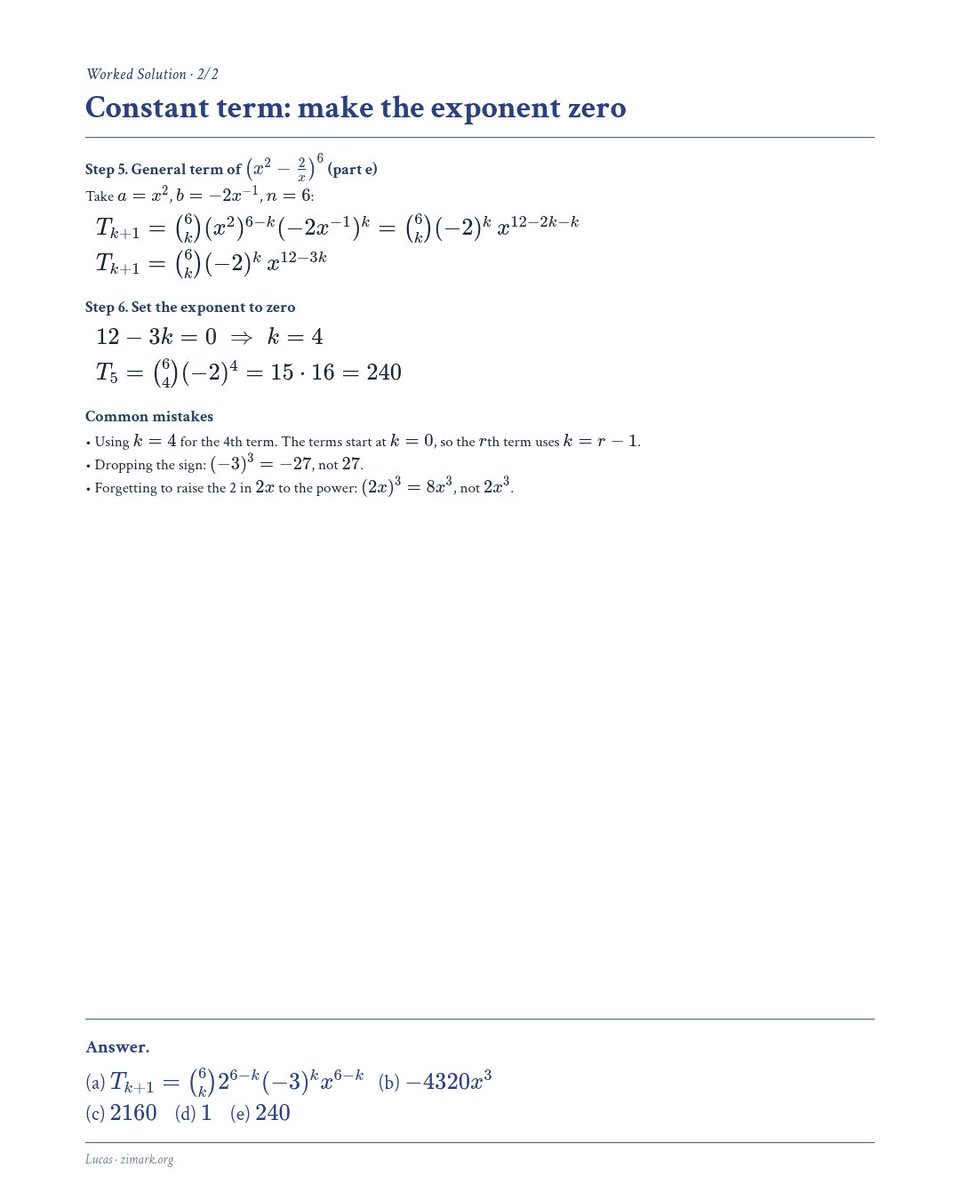 tutorhublucas's tweet photo. Algebra II · Binomial Theorem

Find the 4th term, the x⁴ coefficient &amp; a constant term without expanding. Swipe for every step.

Stuck? Ask a free human tutor &amp; study together on Discord:
https://t.co/DRMxsV2mGk
Lucas: https://t.co/qjYLJ04V9H
#Algebra2 #HomeworkHelp https://t.co/Xvnsk2Ho1j