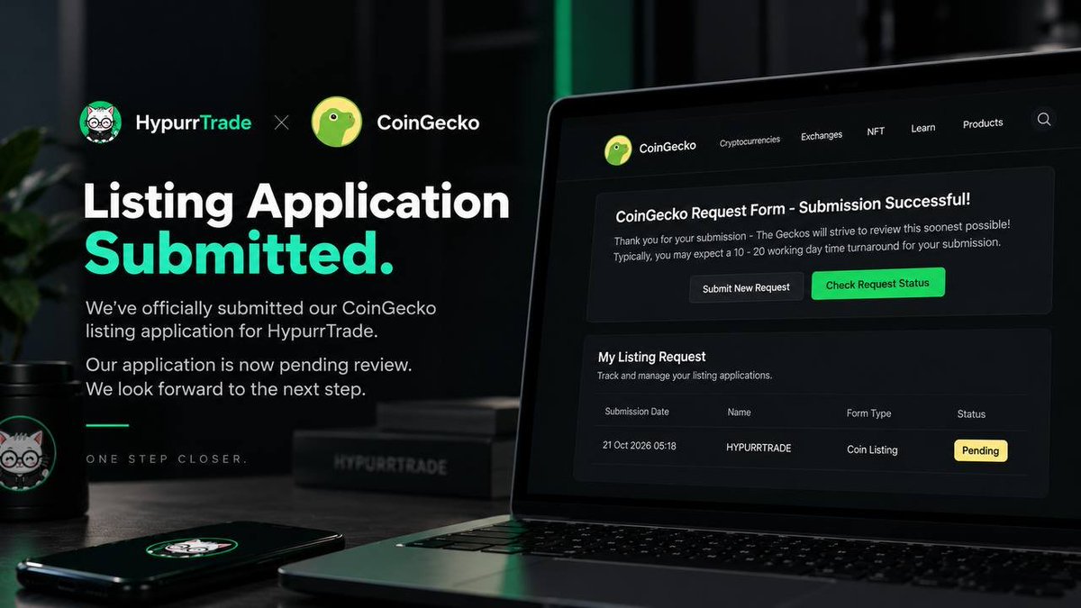 hypurrtrade_'s tweet photo. HypurrTrade has officially submitted its CoinGecko listing application!

Request ID: CL2021026046

Our application is now pending review. We’re looking forward to getting HypurrTrade listed and making our project easier to discover.

GeckoTerminal: https://t.co/Tvir1lxKee

@CoinGecko @GeckoTerminal