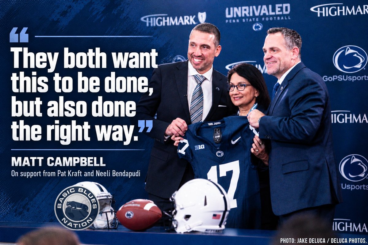basicblues's tweet photo. Penn State football has looked disjointed on the field early in the Matt Campbell era, but the Nittany Lions’ new head coach says that Pat Kraft and Neeli Bendapudi remain all-in on his long-term vision:

"I think what I love about both of them is they are both great competitors in their own right, and they both want this to be done, but also done the right way. And I feel like there is great value in that, and there is great alignment in that. And I'm really grateful for the conversations, for them being there for us every step of the way. And that part of it, I am very grateful for.”

#WeAre #PennState