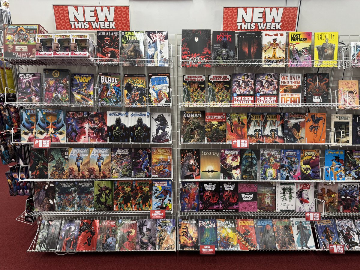 Challengers's tweet photo. A very solid week of New Comics &amp; Graphic Novels! Here’s Challengers’ NEW RELEASE WALL for 10/21/26! 

Plus! 3 Signings This Week!!

#newreleasevideo #newcomics #newgraphicnovels #newthisweek #new https://t.co/MTYrKz7Qwu