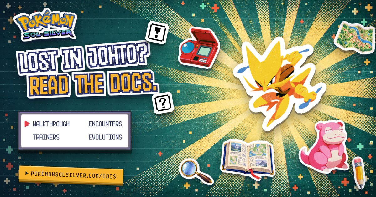 PokeSolSilver's tweet photo. New to Sol-Silver? The docs have you covered.

How-to videos for battles, auctions and your wallet, a full walkthrough of Johto, and all the wild encounters, trainer teams, moves and evolutions you'll need on the way 👇
https://t.co/5pyUL98NFF https://t.co/grFJ6FtcEj