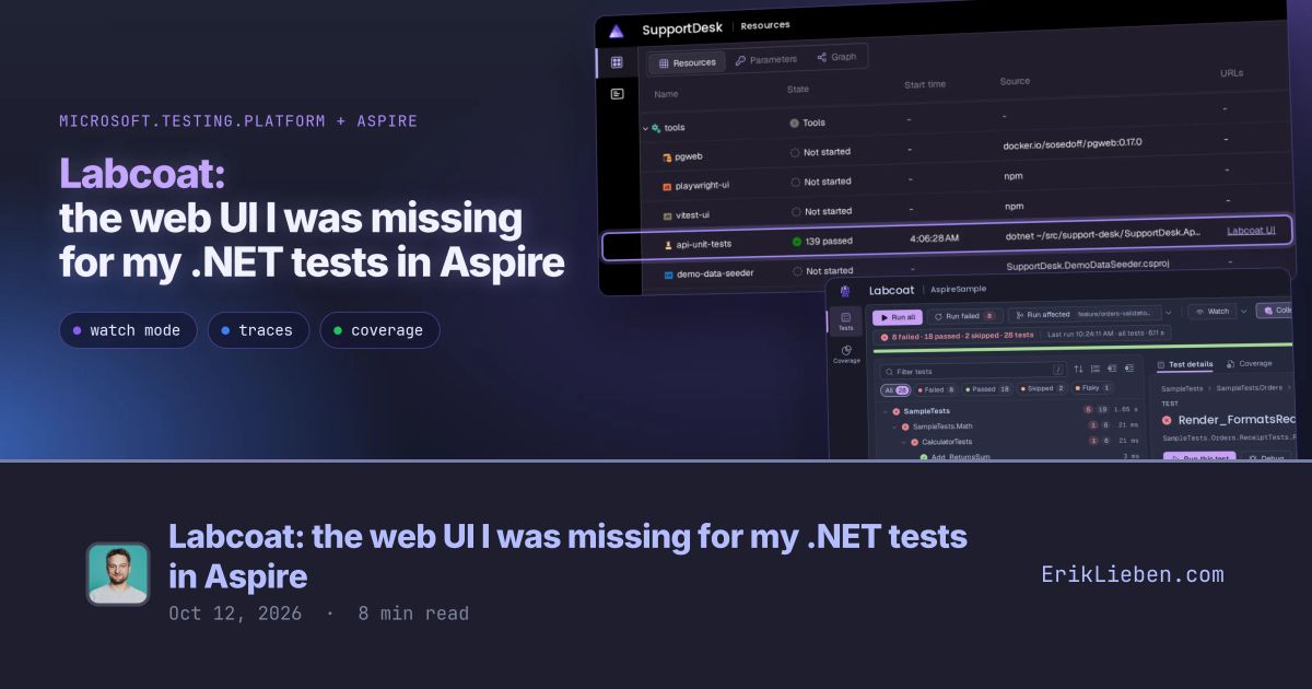 aspnetcore_news's tweet photo. Labcoat: the web UI I was missing for my .NET tests in Aspire by Erik Lieben https://t.co/0uOWVCvtij #aspnetcore #aspire https://t.co/OkIvEMYu9G