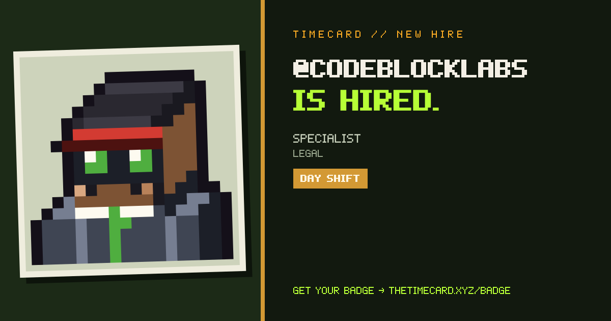CodeBlockLabs's tweet photo. @thetimecard Applying for the Second Shift. HR just took my ID photo. @thetimecard https://t.co/qIZynbJsp3 https://t.co/RWQgvnEMAF