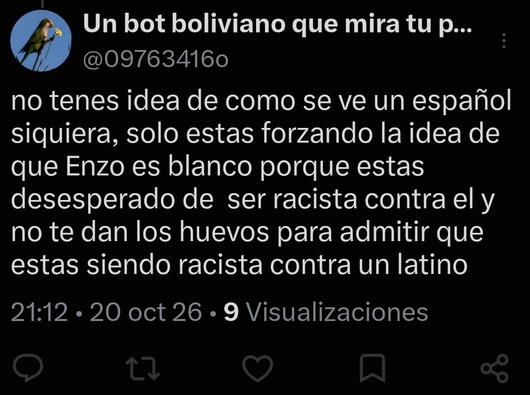 user7655897323's tweet photo. Me parece bastante irónico que digas que estoy tratando a toda costa de ser racista contra un latino, siendo que tu nombre es una denigración hacia un país latino, además de que, de por sí, soy argentino. Comprensión lectora a marzo burro @09763416o https://t.co/bdIpyCWWrZ