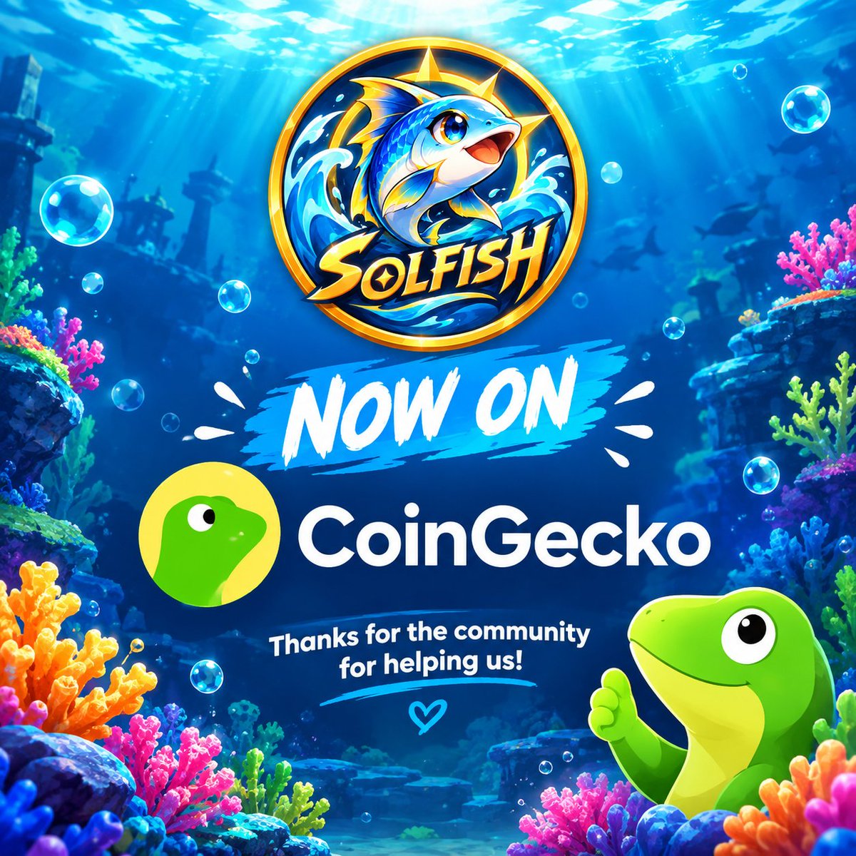 solfishofficial's tweet photo. 🐟 $SOLFISH is now on CoinGecko! 🚀

Huge thanks to our amazing community for your support in making this happen! 💙🌊

https://t.co/9vYBYmmDsh

#SOLFISH #Solana #CryptoGaming https://t.co/82gbAz7jfs