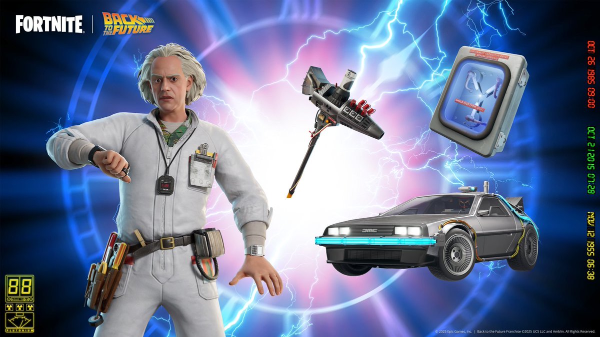 FNBloguer's tweet photo. Vindo De Volta para o Futuro, o Dr.Brown e sua lendária Máquina do Tempo (DeLorean) retornam ao Fortnite! 🔬⚡

Na Loja até 24 de outubro

💙✨ Considere usar meu código ‘FNBLOGUER’ se for adquirir! #ad https://t.co/OwLygEZ7JN